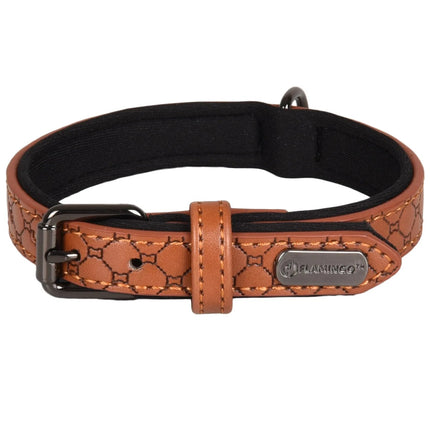 Flamingo Collar Patti - elegant dog collar with lining, eco-leather and neoprene, embossed pattern