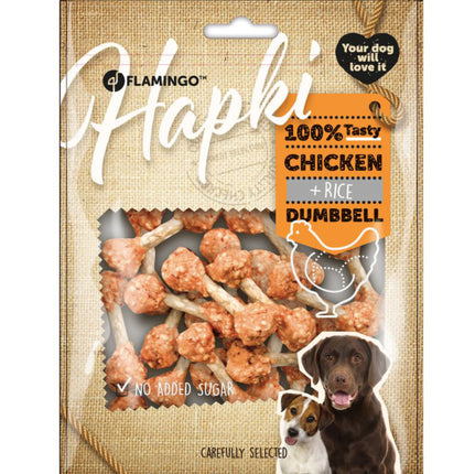 Flamingo Hapki Chicken Rice Dumbbell - dog treats, chicken, rice, beef skin