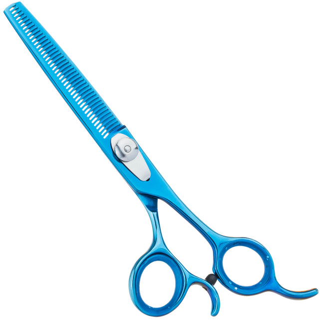 Geib Kiss Silver Blue Blender 6.5 - single-sided thinning shears for groomers, blue finish, 42 teeth