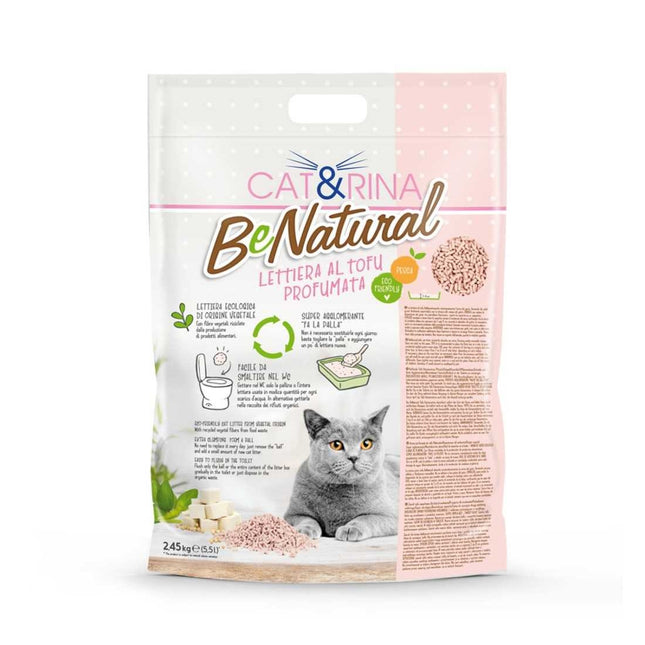 Cat&Rina BeNatural Tofu Litter - plant-based scented cat litter, peach, clumping, biodegradable pellet - 6x 5.5L (14.7kg)