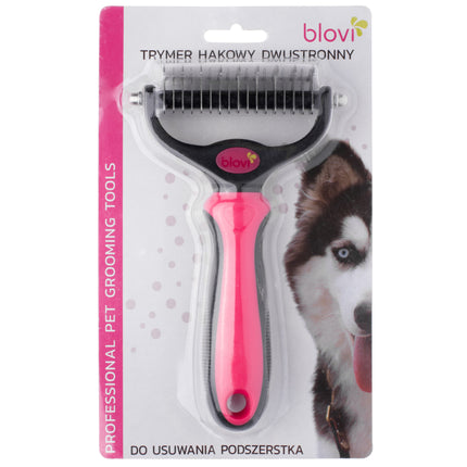 Blovi Double Undercoat Rake Pink - Double-sided dog trimmer, pink