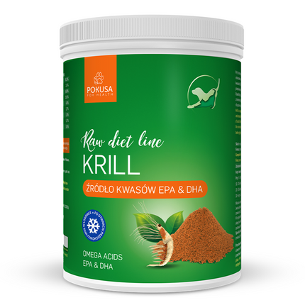 Pokusa RawDietLine Krill - freeze-dried krill powder for dogs and cats, a source of Omega fatty acids, EPA, and DHA.