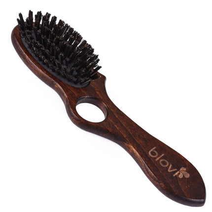 Blovi Wood Brush - small wooden brush with natural bristles and a finger hole, for breeds with short and/or fine hair