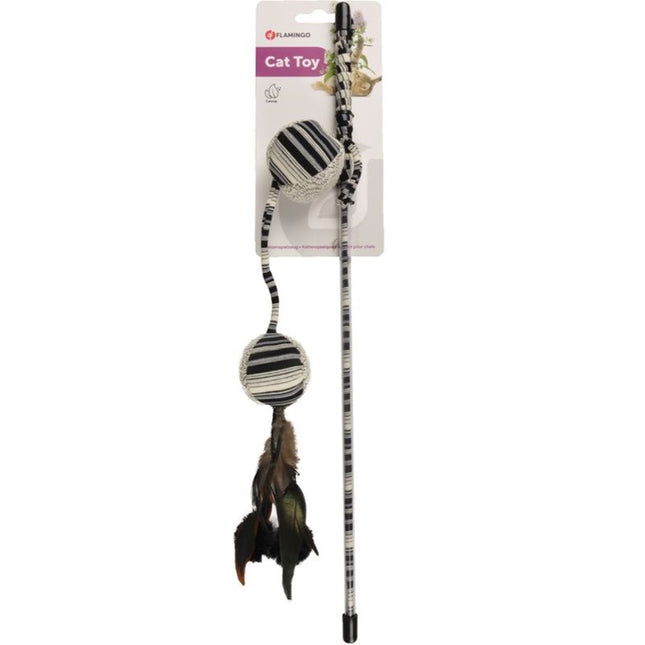 Flamingo Cat Pirin Dangler Balls - stylish fishing rod for cats with balls, feathers, and pom-poms, infused with catnip