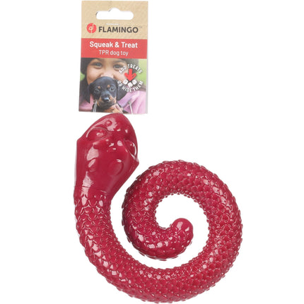 Flamingo Sneaky Snake Dog Toy - twisted rubber snake for dog treats, with a squeaker