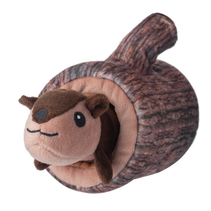 Holland Double Wobble Log Lovers - squeaky dog toy with a spring, beavers in a log