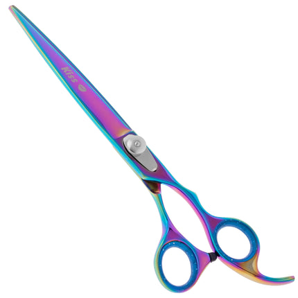 Geib Rainbow Kiss Straight Scissors - high-quality straight scissors with micro-serration and a rainbow finish