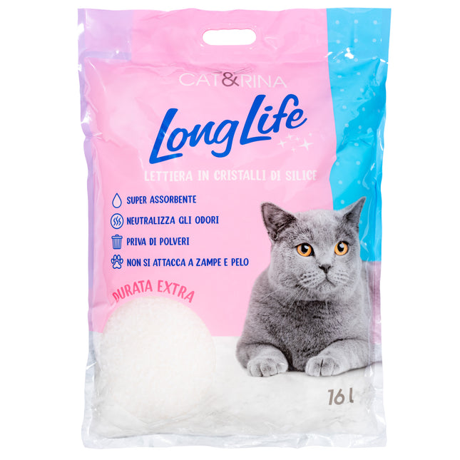 Cat&Rina LongLife Silica Gel Cat Litter 16L - clumping silica gel for cats, super absorbent, bacteriostatic, odorless