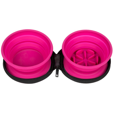 Kiwi Walker Double Travel Bowl With Slow Feeder - travel bowl, slow feeding, for dogs and cats, silicone