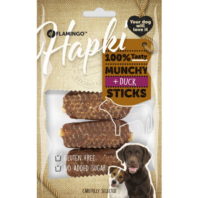 Flamingo Hapki Munchy Duck Sticks - dog treats, crunchy sticks with duck