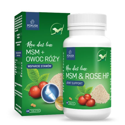 Pokusa RawDietLine MSM & Hip 120tbl. - supplement supporting the function and rehabilitation of the musculoskeletal system, with organic sulfur and wild rose.