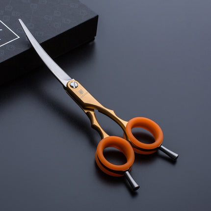 Jargem Asian Style Light Curved Scissors - very lightweight, curved scissors with colorful rings, for Korean-style grooming.