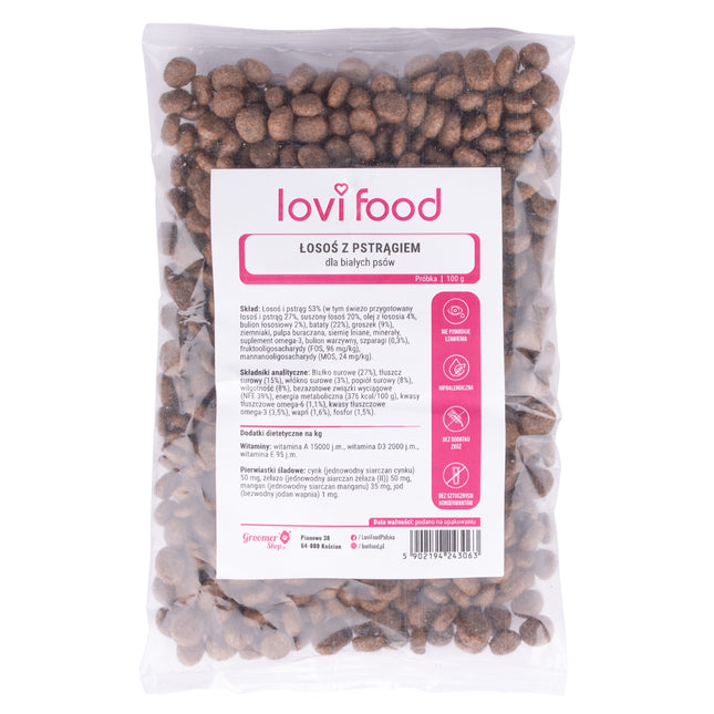 Lovi Food Salmon with Trout - Dog Food Sample, Grain-Free for Small Breeds, with Sweet Potatoes and Asparagus