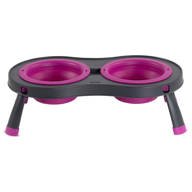 Dexas Double Elevated Feeder Small - collapsible elevated dog bowl, small