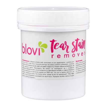 Blovi Tear Stain Remover - a paste formula for effectively removing discoloration from under the eyes and whiskers of dogs and cats.