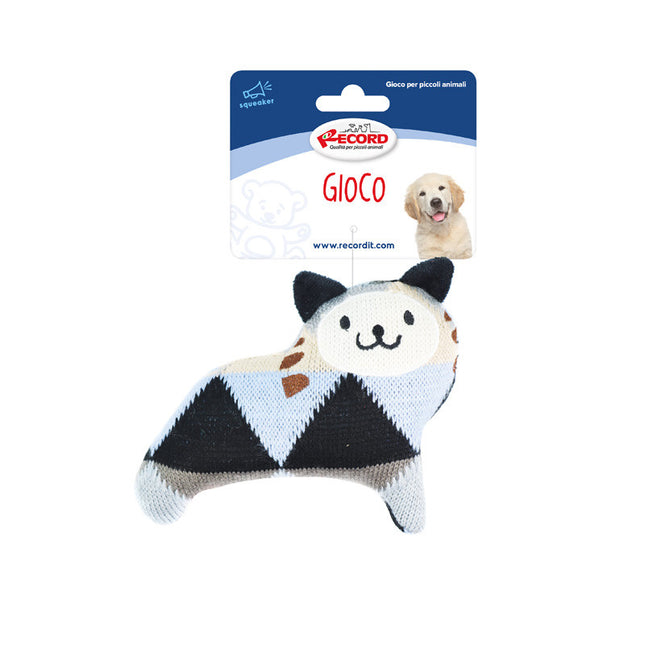 Record Knitted Cat Pedro Dog Toy - squeaky toy for dogs, Cat Pedro