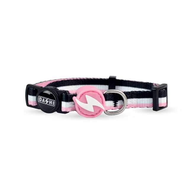 Dashi Stripes Pink & Black Cat Collar - pink and black striped collar for cats