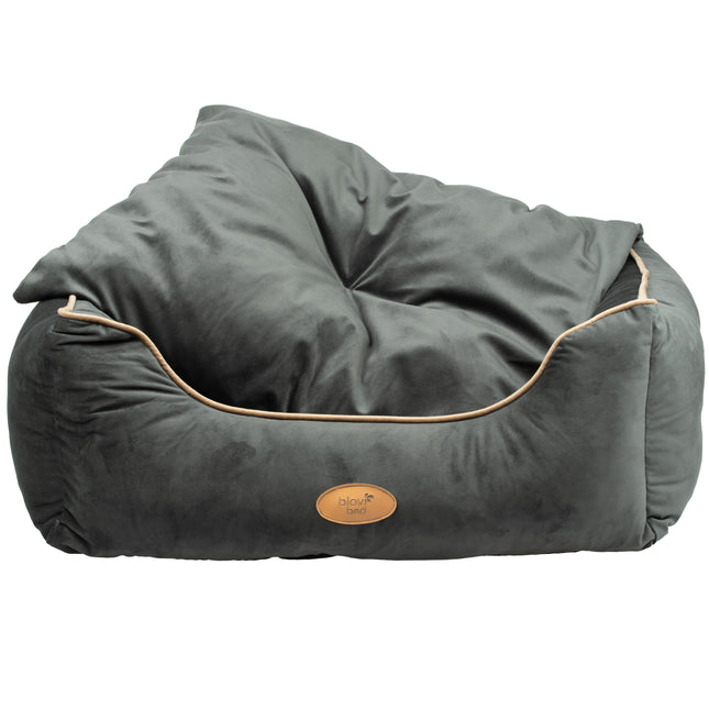 Blovi Bed Velur Love Lux Dark Grey - velour pet bed for dogs and cats, with a dark grey trim