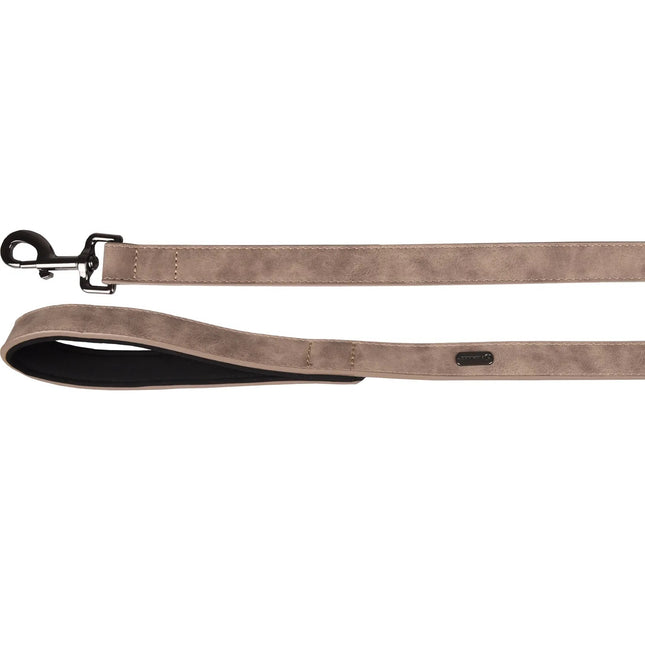 Flamingo Leash Delu Taupe - dog leash made of eco-leather, padded handle, 100cm