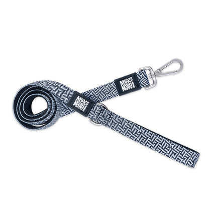 Max&Molly Short Leash Mykonos Black - black and white urban dog leash, Greek pattern, 120cm