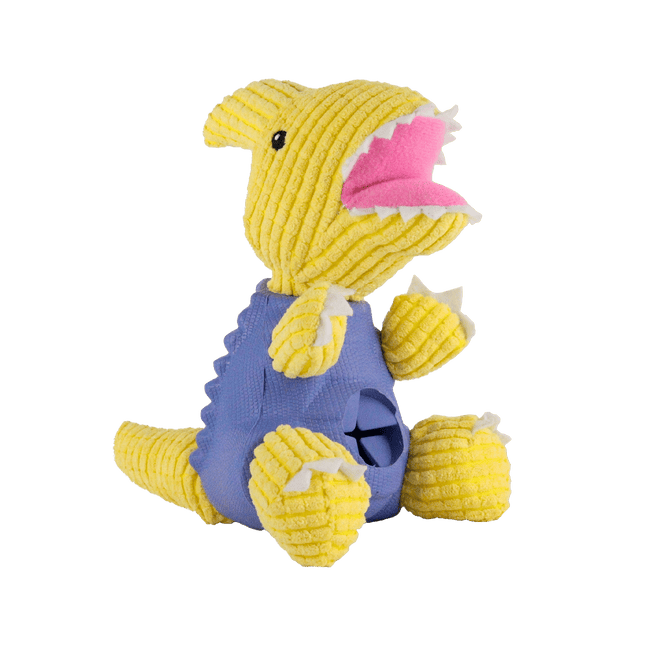 Dashi Parry Dino Toy - dog toy, dinosaur with a treat opening, blue - yellow