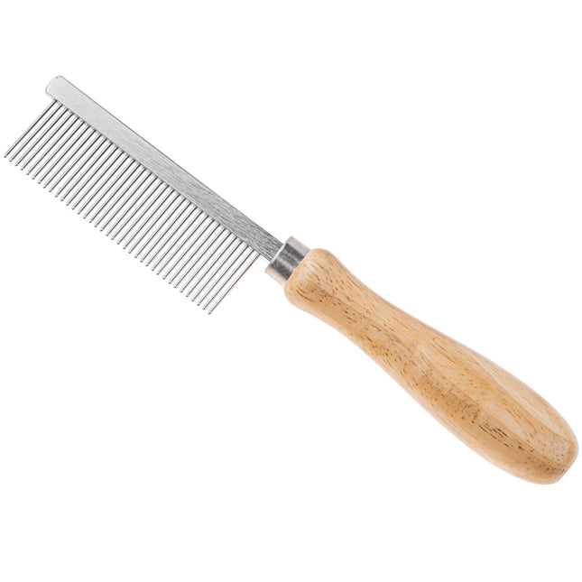 Miranda Metal Comb with Wooden Handle, Spacing