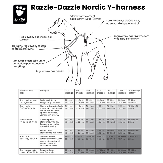 Hurtta Razzle - Dazzle Y - Harness Hedge - adjustable guard harness for dogs - 35 - 45cm