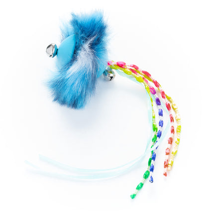 Flamingo Cat Howi Ball Ribbons - rubber ball for cats, with fur, ribbons, and bells