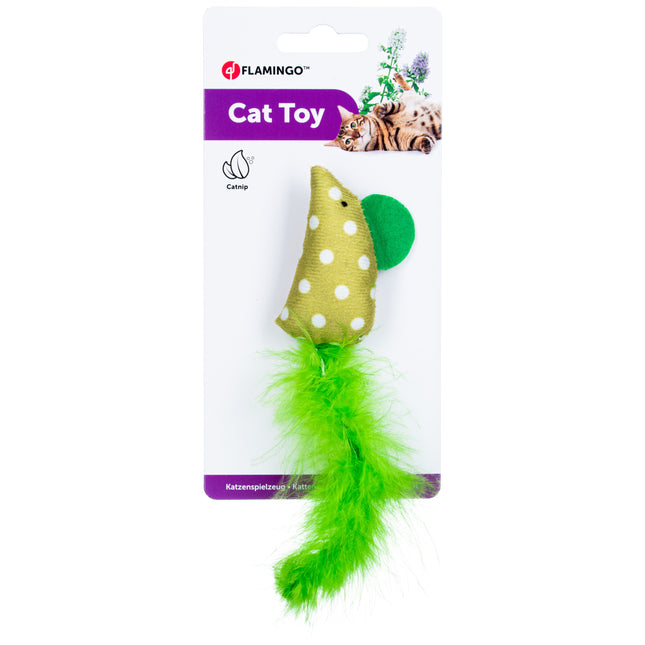 Flamingo Cat Polka Mouse - toy for cats with feathers, polka dot mouse with catnip