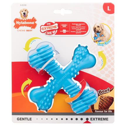 Nylabone Extreme X Shaped Beef Chew - tough chew toy for dogs, beef flavor