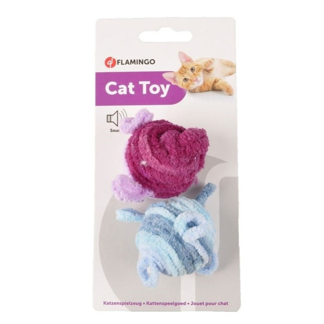 Flamingo Cat Woolen Balls 2pcs - cat balls with microfiber loops, rattling