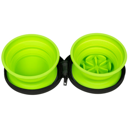 Kiwi Walker Double Travel Bowl With Slow Feeder - travel bowl, slow feeding, for dogs and cats, silicone