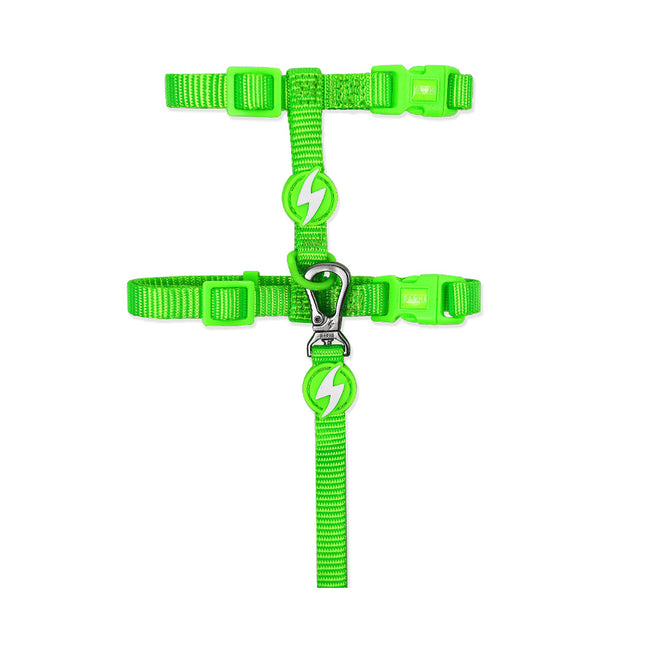 Dashi Neon Cat Harness + Leash - nylon harness and leash set for cats, neon green