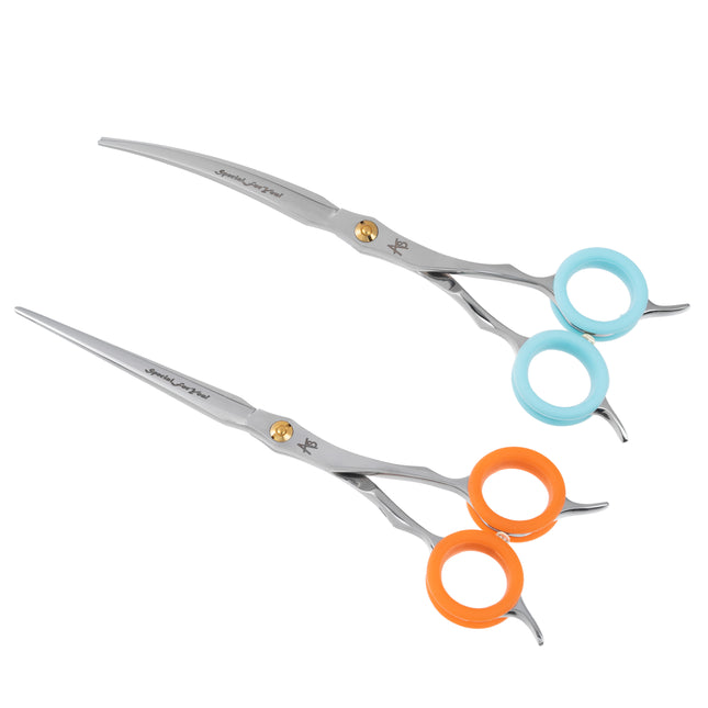 P&W Asian Style Scissors Set (Curved & Straight) - professional Asian style grooming scissors set, extra curved + straight scissors +