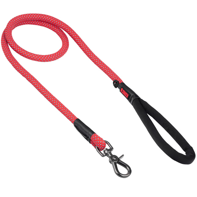 KONG Rope Leash One Size Red 1.5m - dog rope leash with reflective stitching, red