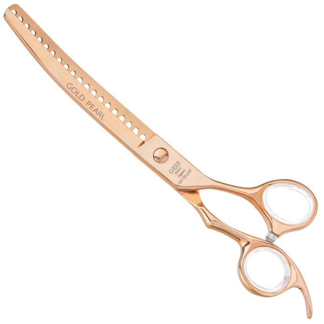 Geib Gold Pearl Curved Chunker 7.0 - single-sided curved thinning shears, 20 teeth, in an elegant gold color