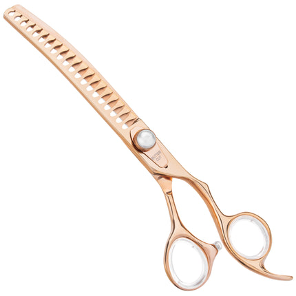 Geib Gold Pearl Curved Chunker 7.0 - single-sided curved thinning shears, 20 teeth, in an elegant gold color