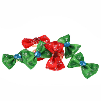 Blovi Christmas Bows Snowflake 25 pcs - red and green holiday bows for dogs, snowflake pattern