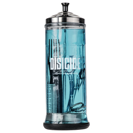 Disicide Disinfecting Glass Jar - glass container for disinfecting tools and accessories, with a basket