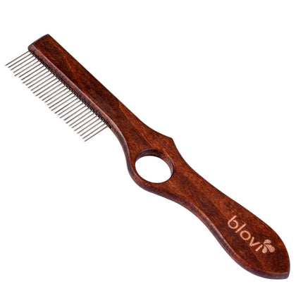 Blovi Wooden Comb - wooden comb for dogs, with rotating teeth and a finger hole