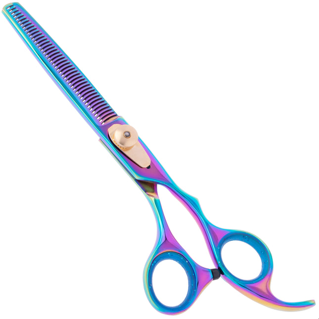 Geib Gold Rainbow Kiss Thinning - high-quality single-sided thinning shears with a rainbow finish, 42 teeth