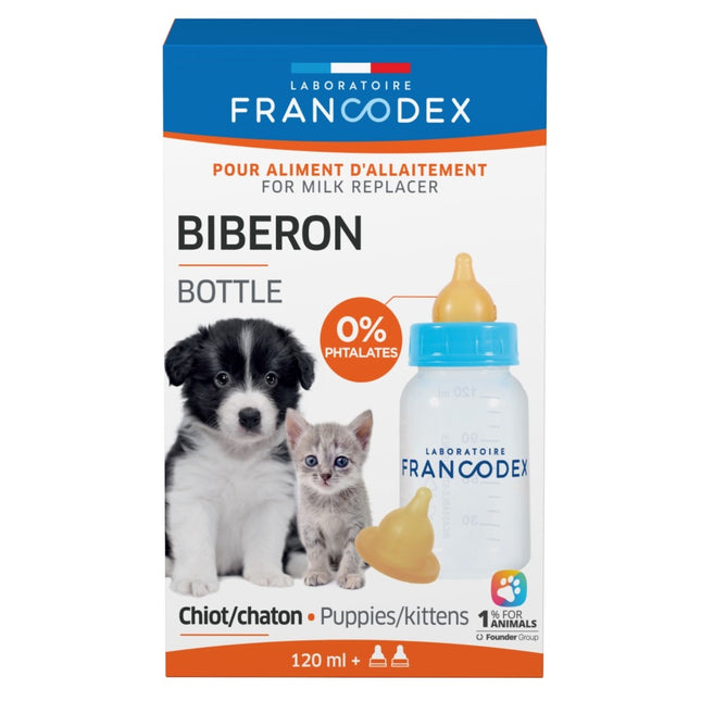 Francodex Bottle for Puppies/Kittens - feeding bottle for puppies and kittens, set with two nipples