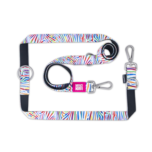 Max&Molly Multi-Leash Magic Zebra - adjustable leash for dogs, rainbow zebra pattern, 200cm