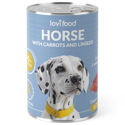 Lovi Food Horse with Carrots and Linseed - wet food for dogs, with horse meat, carrots, and linseed - 24x