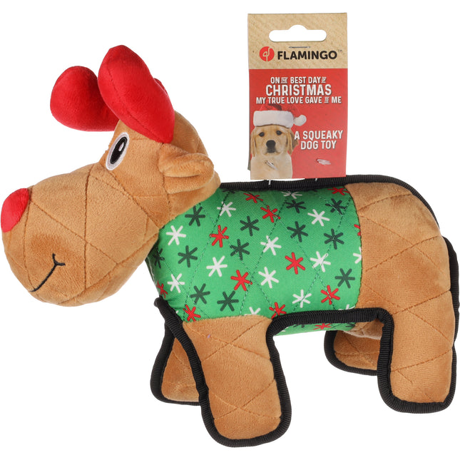 Flamingo Christmas Quilty Reindeer - holiday toy for dogs, plush reindeer with a squeaker