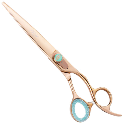 Kenchii Rose Offset Scissors - rose gold grooming scissors, straight, with micro-serration