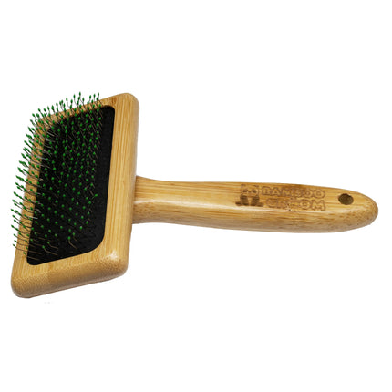 Bamboo Groom Soft Slicker Brush - bamboo slicker brush with safe pins, for medium dogs and cats