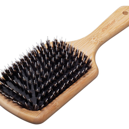 Comair Bamboo Line Paddle - large bamboo brush with boar bristles, featuring a detangler