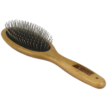 Bamboo Groom Oval Pin Brush - bamboo brush with metal pins, for large breed dogs and cats