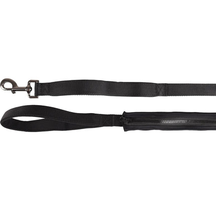 Flamingo Leash Kayga Black - nylon dog leash with flexible pouch and handles, black, 160cm/25mm